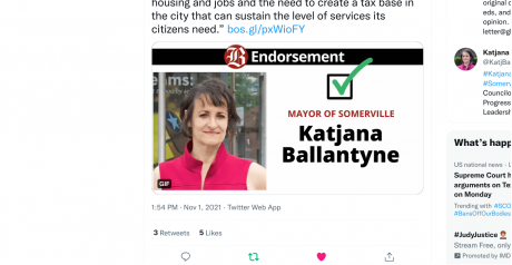 Boston Globe picks Katjana for mayor of Somerville